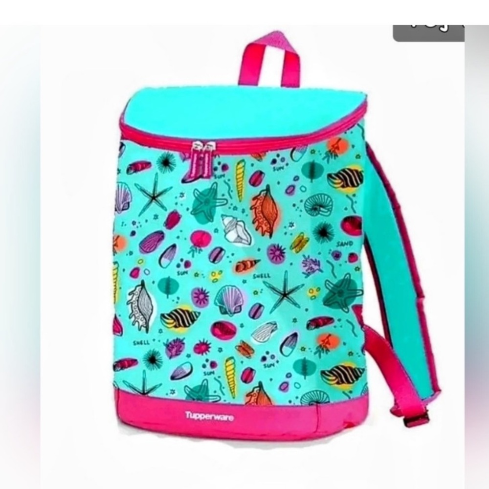 Tupperware Utopic Shore Insulated Cooler Picnic Beach Blue Patterned Backpack
